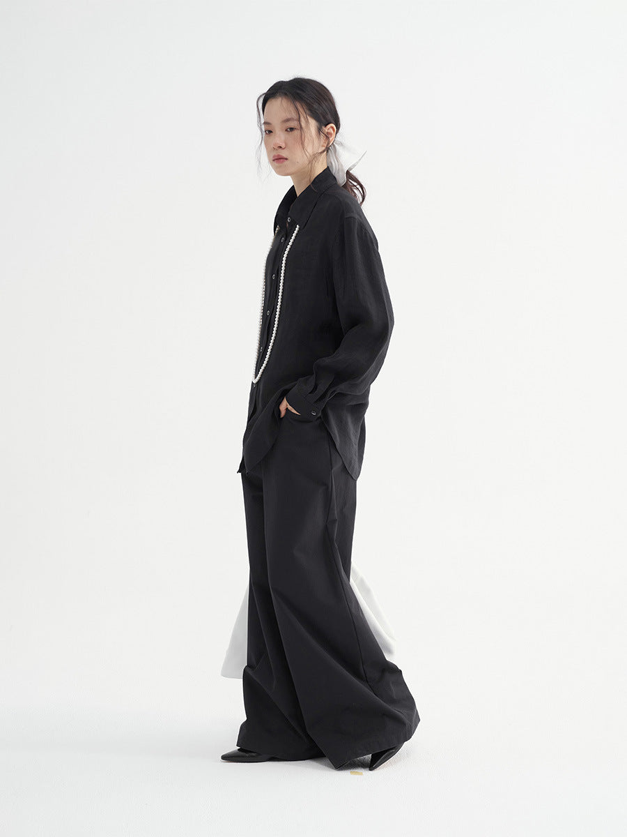 Wide-leg High-waist Solid Color Pants