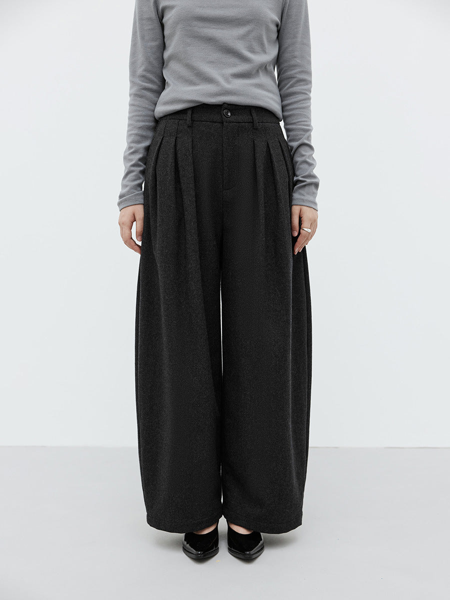 Wool Blend Tulle Drape Casual Pants