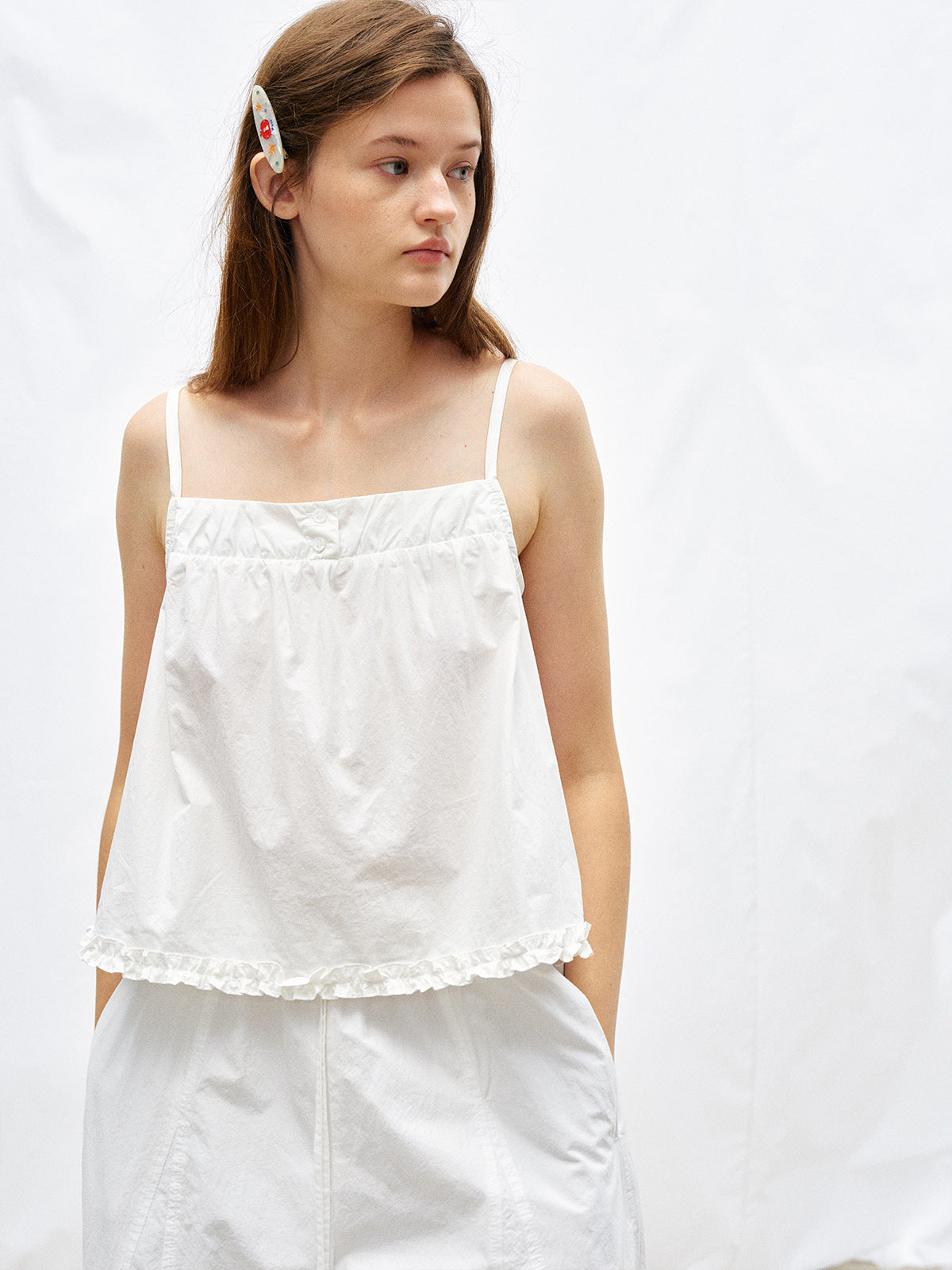 Cotton Buttoned Square Neck Tank Top