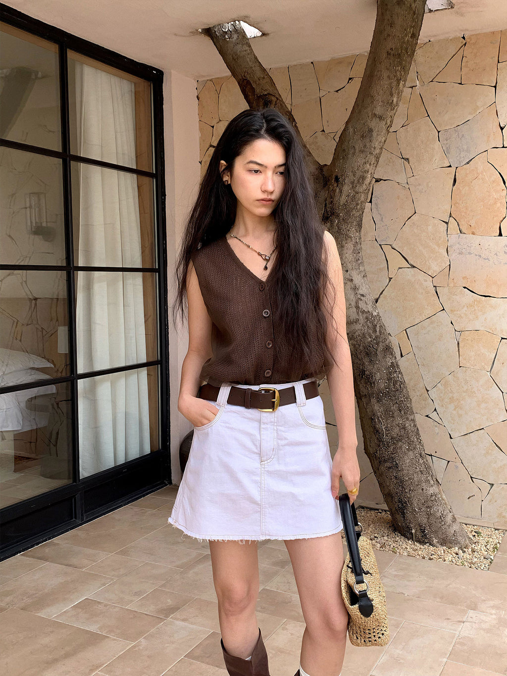 Silk Mesh Knit Wool Vest