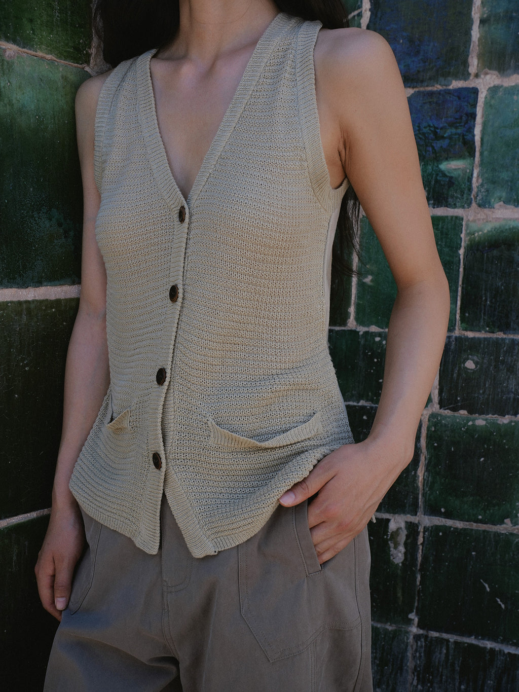 Knitted Patchwork Cardigan Vest