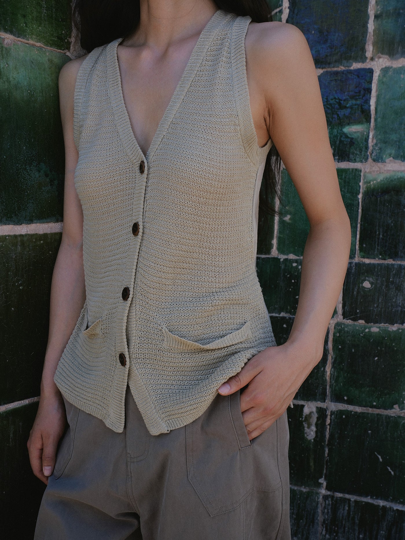 Knitted Patchwork Cardigan Vest