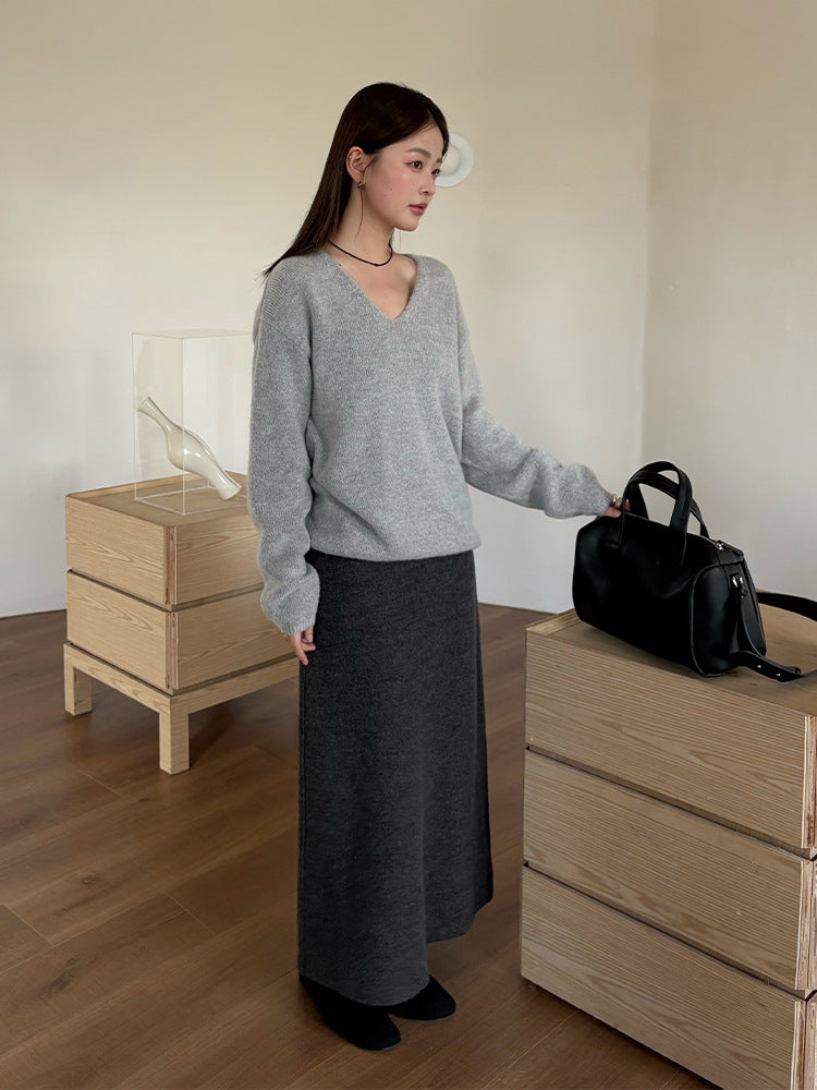 Wool Tweed A-line Maxi Skirt