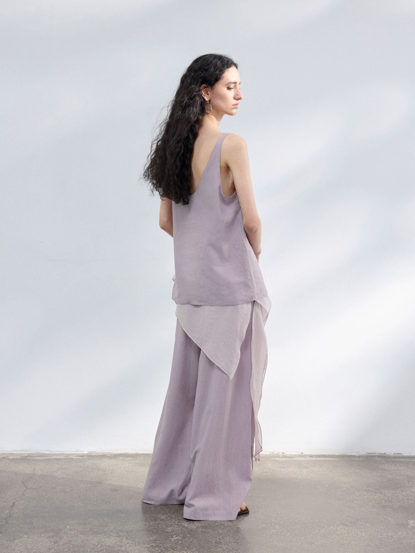 Tencel Elastic Waist Wide Leg Pants