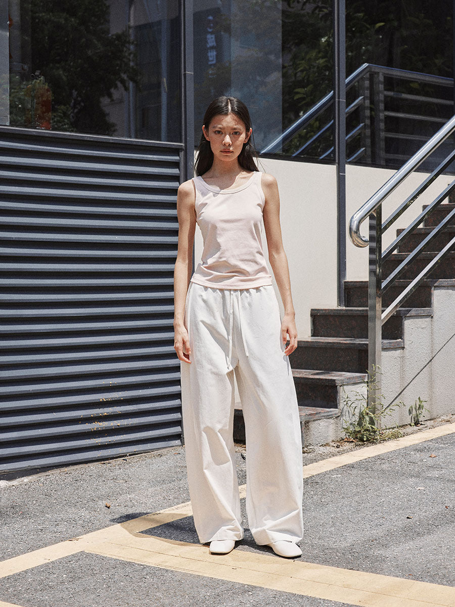 Elastic Waist Drawstring Curved Casual Pants