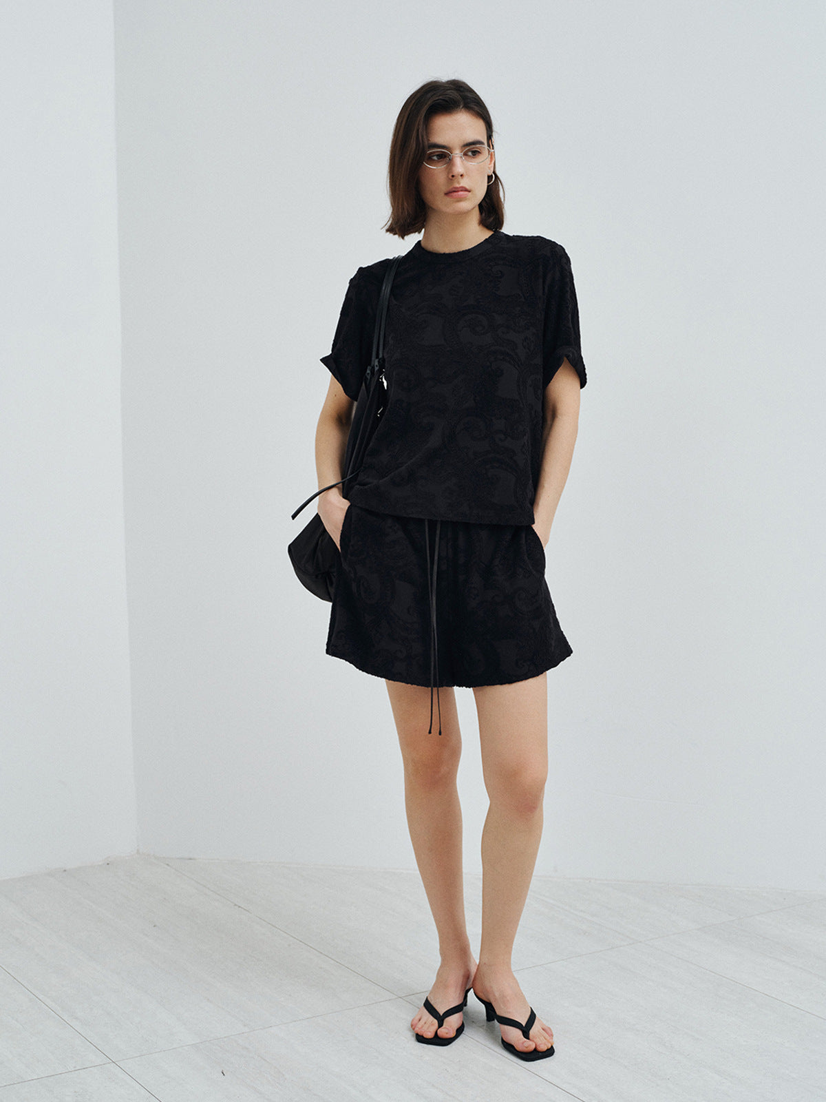 Relaxed Embroidered Drawstring Lounge Shorts