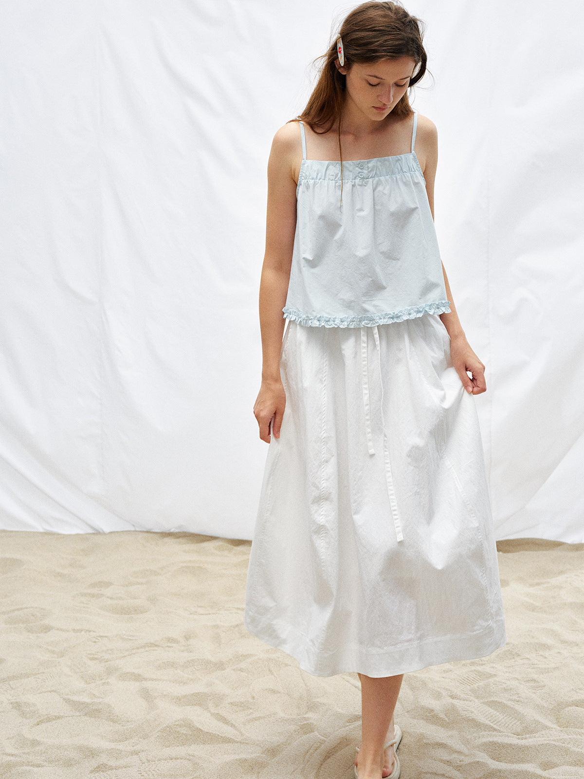 Cotton Buttoned Square Neck Tank Top