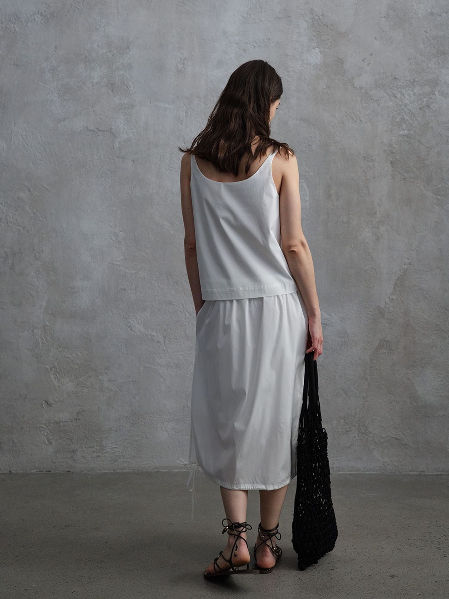 Minimalist Drawstring Side Slit Midi Skirt