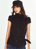 Fashionable Stand Collar Single-Breasted Buckle Lace-Up Jacket Top