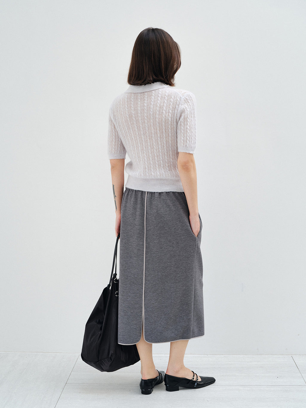 Drawstring Waist Straight Midi Skirt