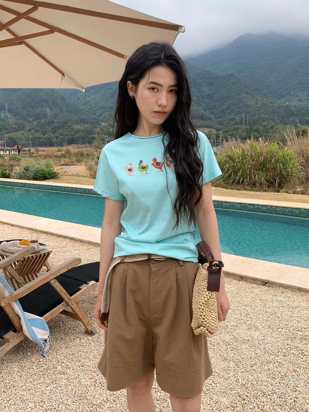 Linen Casual Wide-leg Belt Shorts