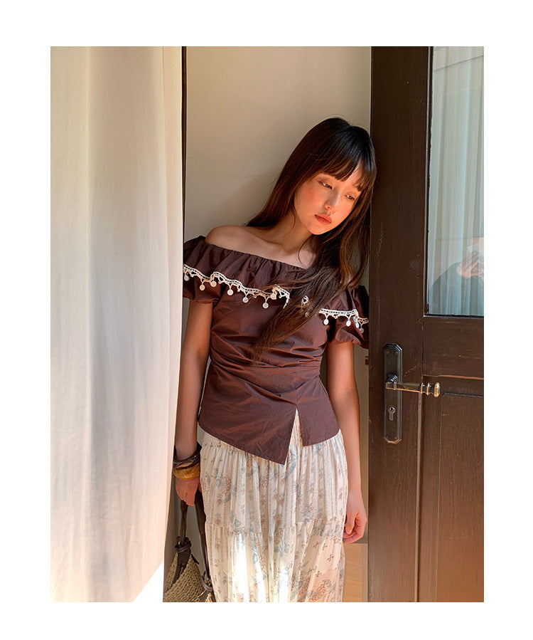 Off-Shoulder Lace Trim Top