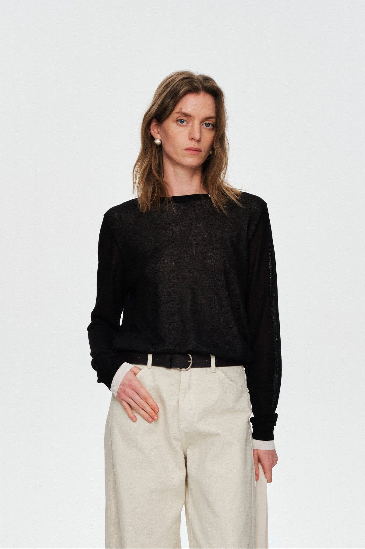 Color-Block Fake Two-Piece Relaxed Knit Top