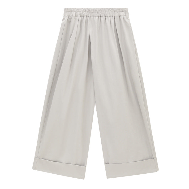 Wide-leg High-waisted Folded Crop Pants