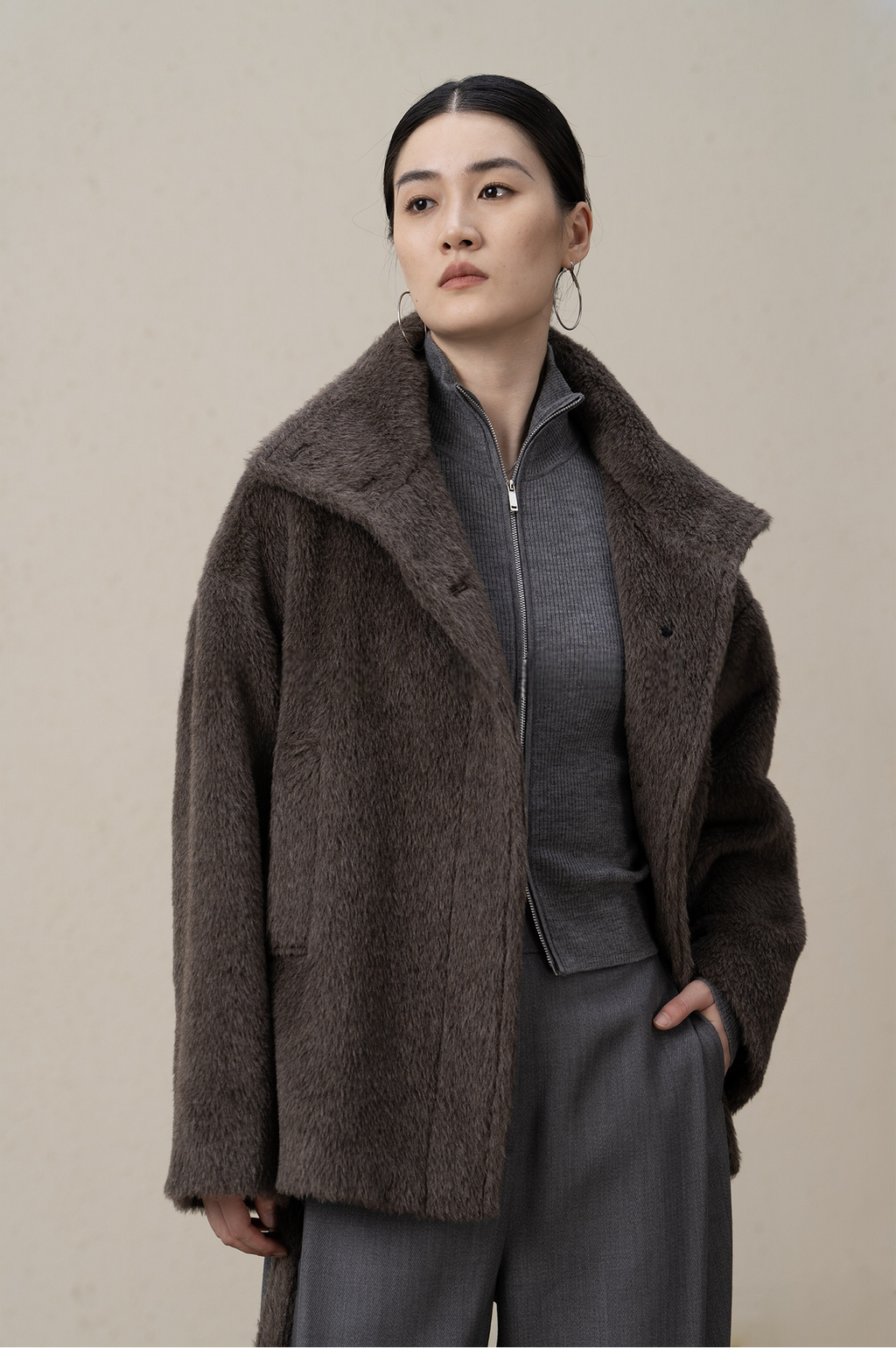 Suri Alpaca & Wool Lace-Up Downy Short Coat