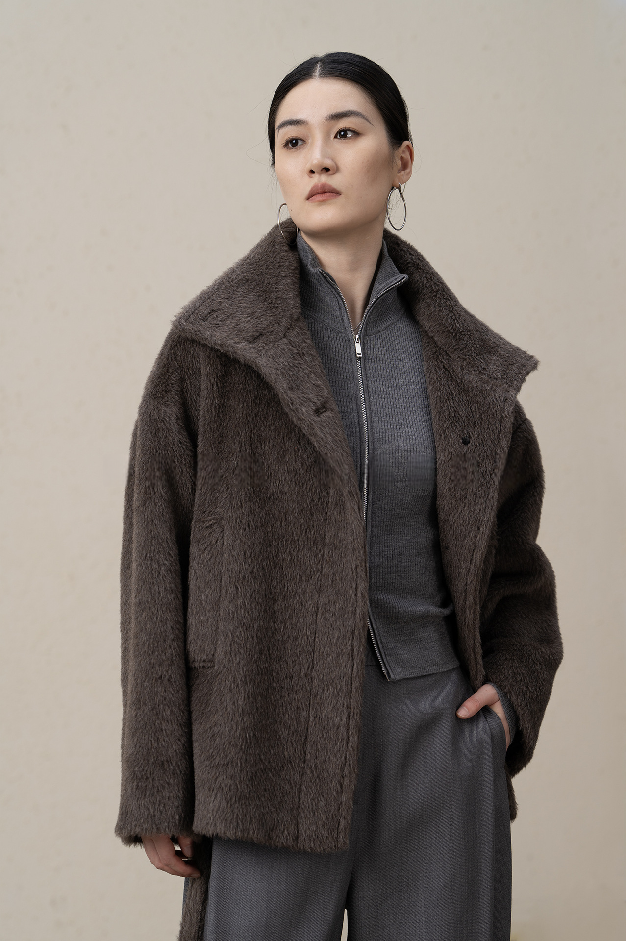 Suri Alpaca & Wool Lace-Up Downy Short Coat