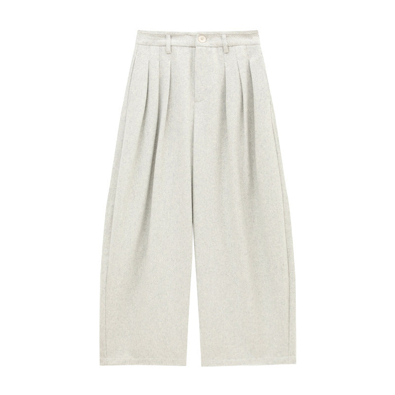 Wool Blend Tulle Drape Casual Pants