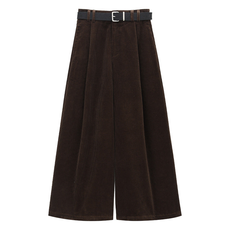 Corduroy Wide-Leg Pants with Belt