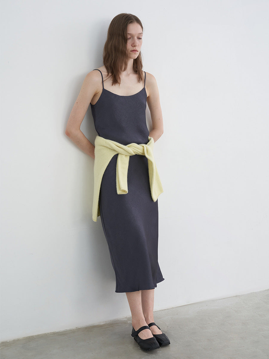 Satin Casual Style Scoop Neck Spaghetti Strap Dress