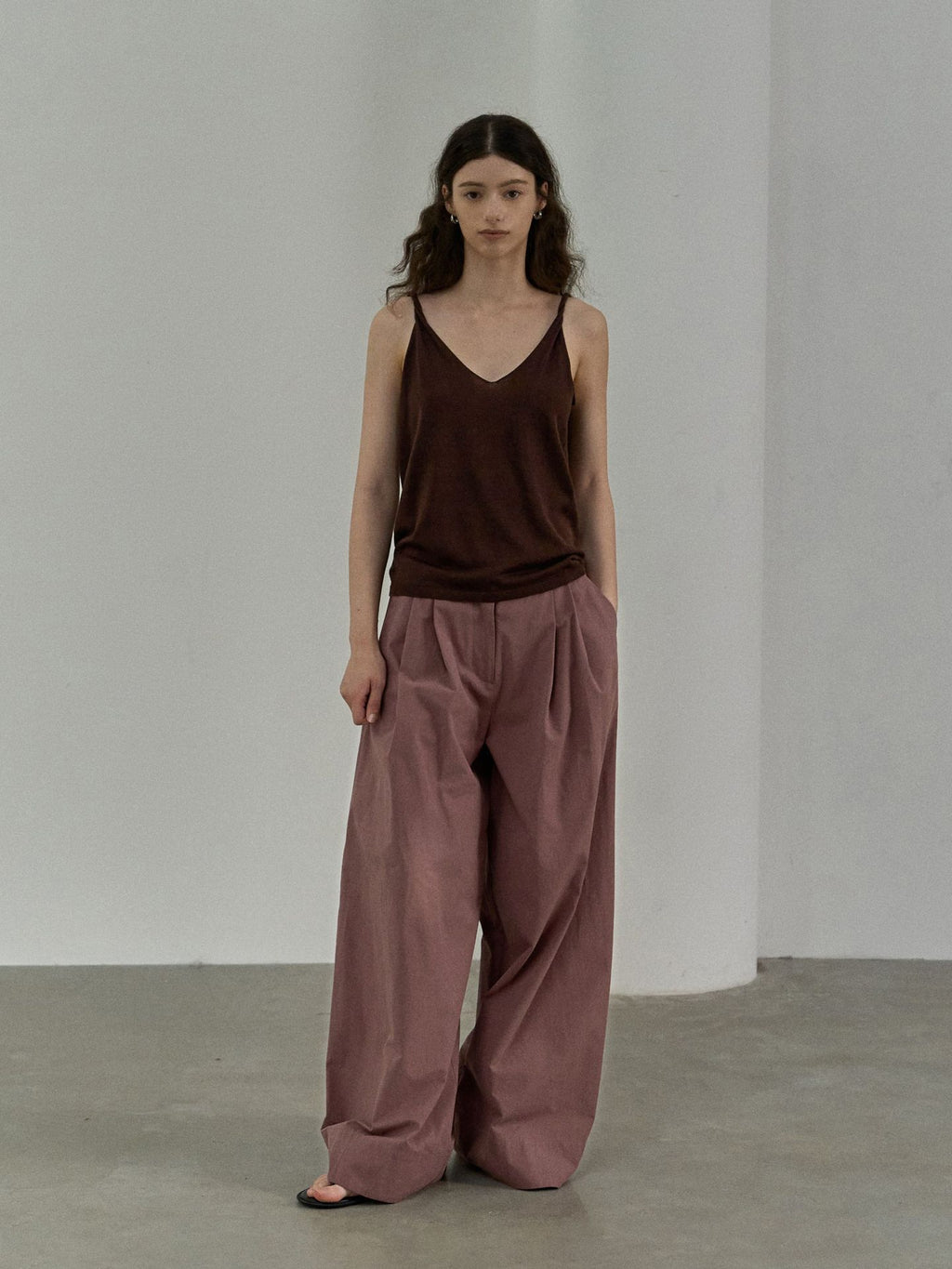 Cotton Brushed Triple Pleated Wide-leg Baggy Pants