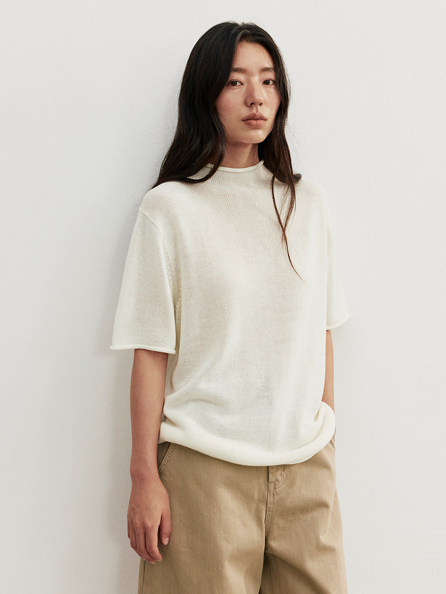 Merino Wool Short Sleeve Pullover Knit Top