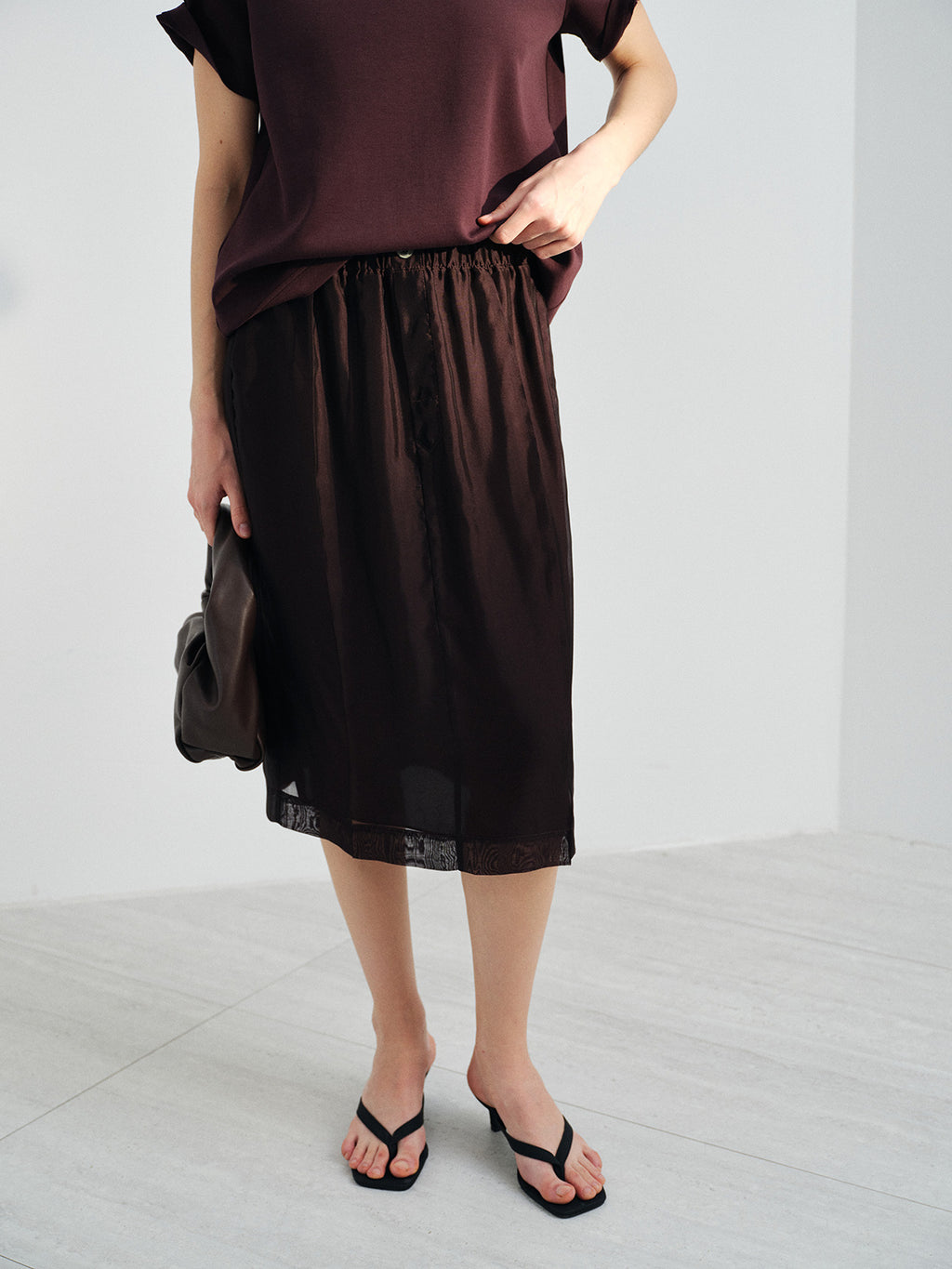 Matte Glossy Organza Mulberry Silk Elastic Waist Drape Skirt