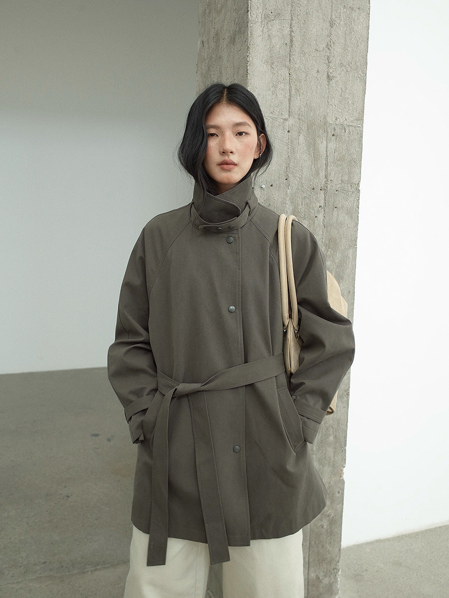 Stand-Up Collar Mid-Length Stylish Trench Coat