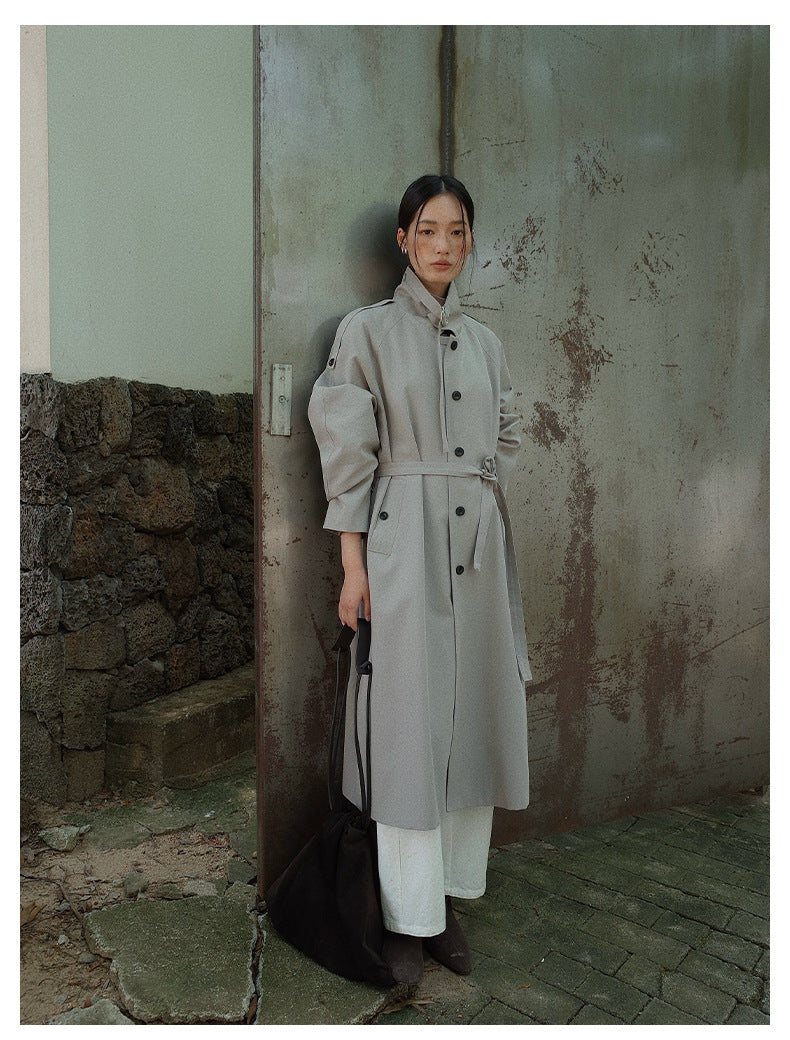 Belted Button-Front Longline Trench Coat