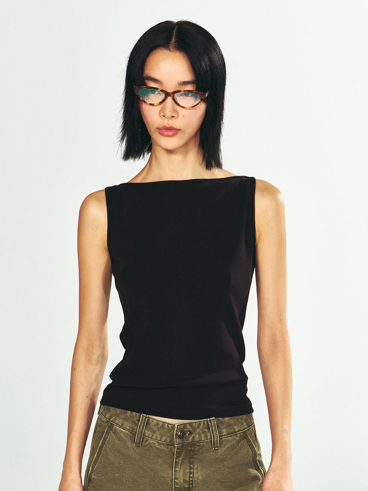 Boat Neck Sleeveless Slim Tank Top