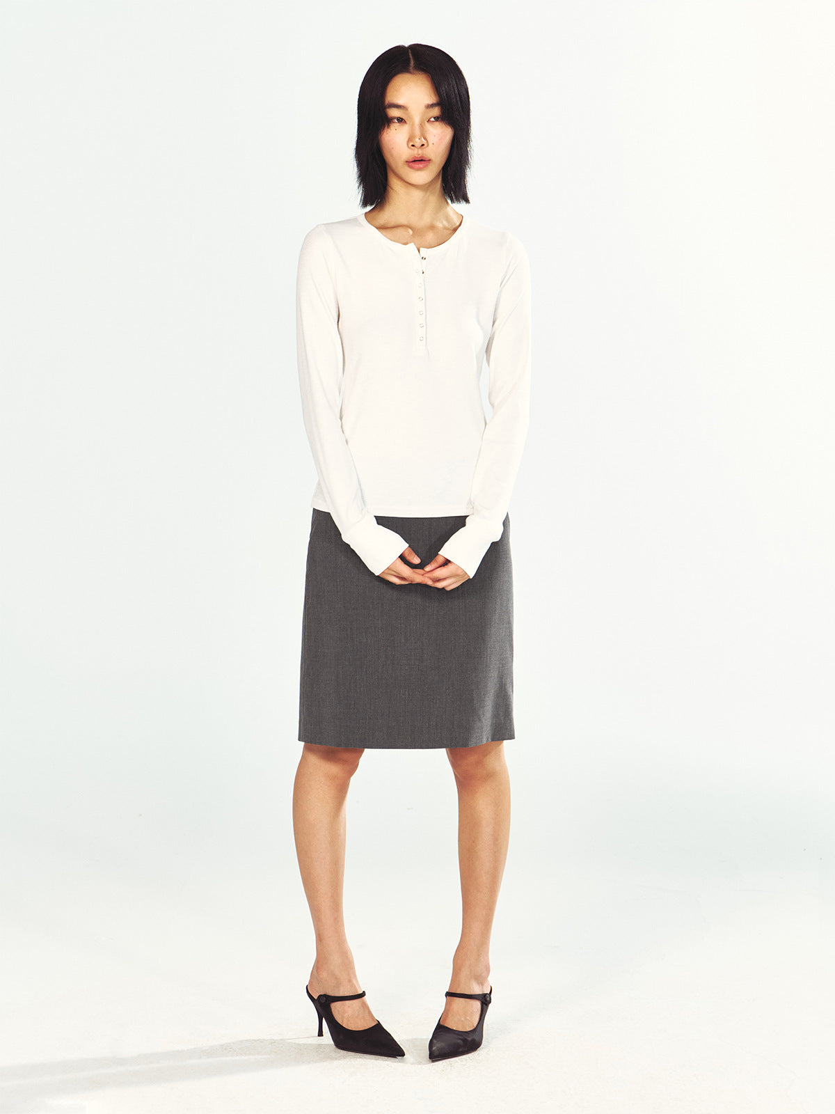 Fine Wool Minimalist Midi Skirt