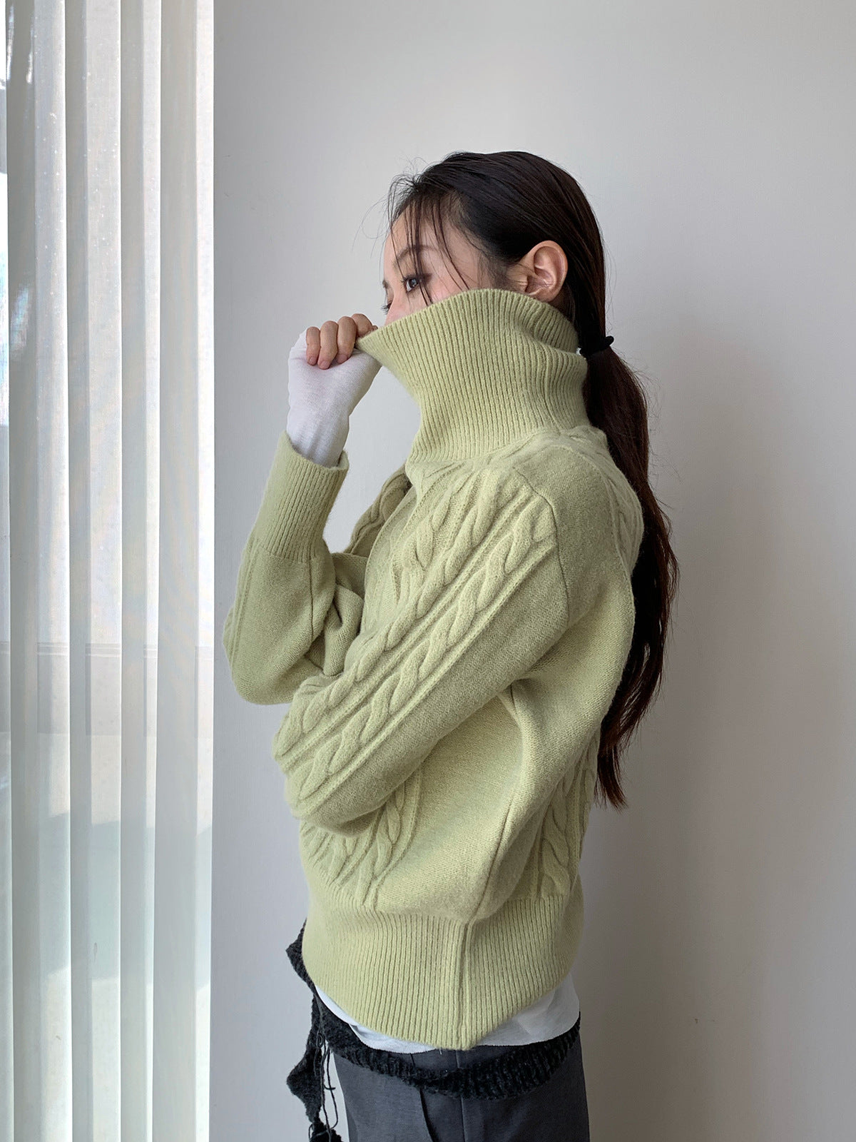 Dorothy Green Korean Trendy Jacquard Turtleneck Knit Sweater Women's Lazy Versatile Pullover Knit Top