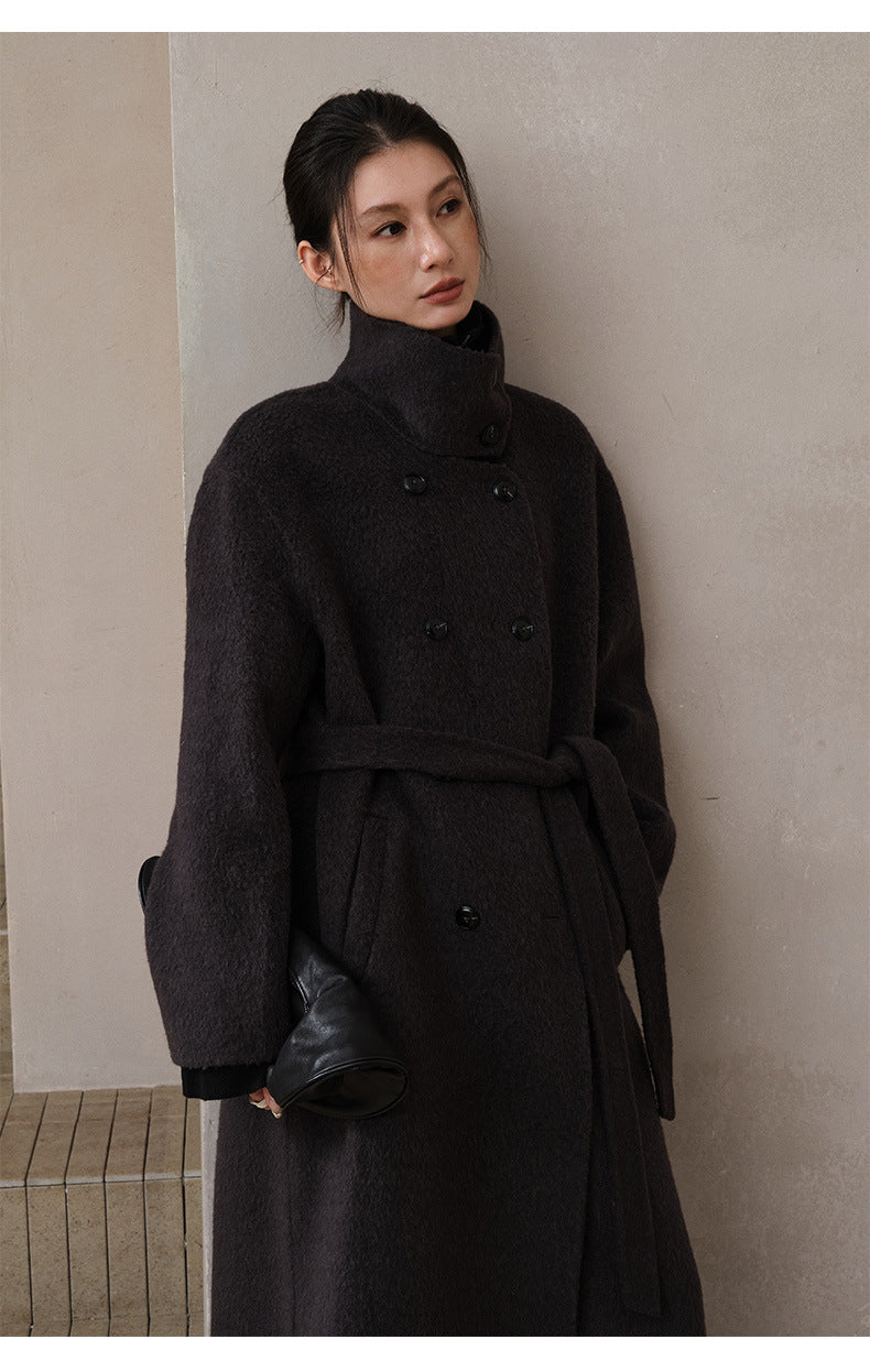 Double-Breasted Long Belt Double-Sided Alpaca Wool Cashmere Coat