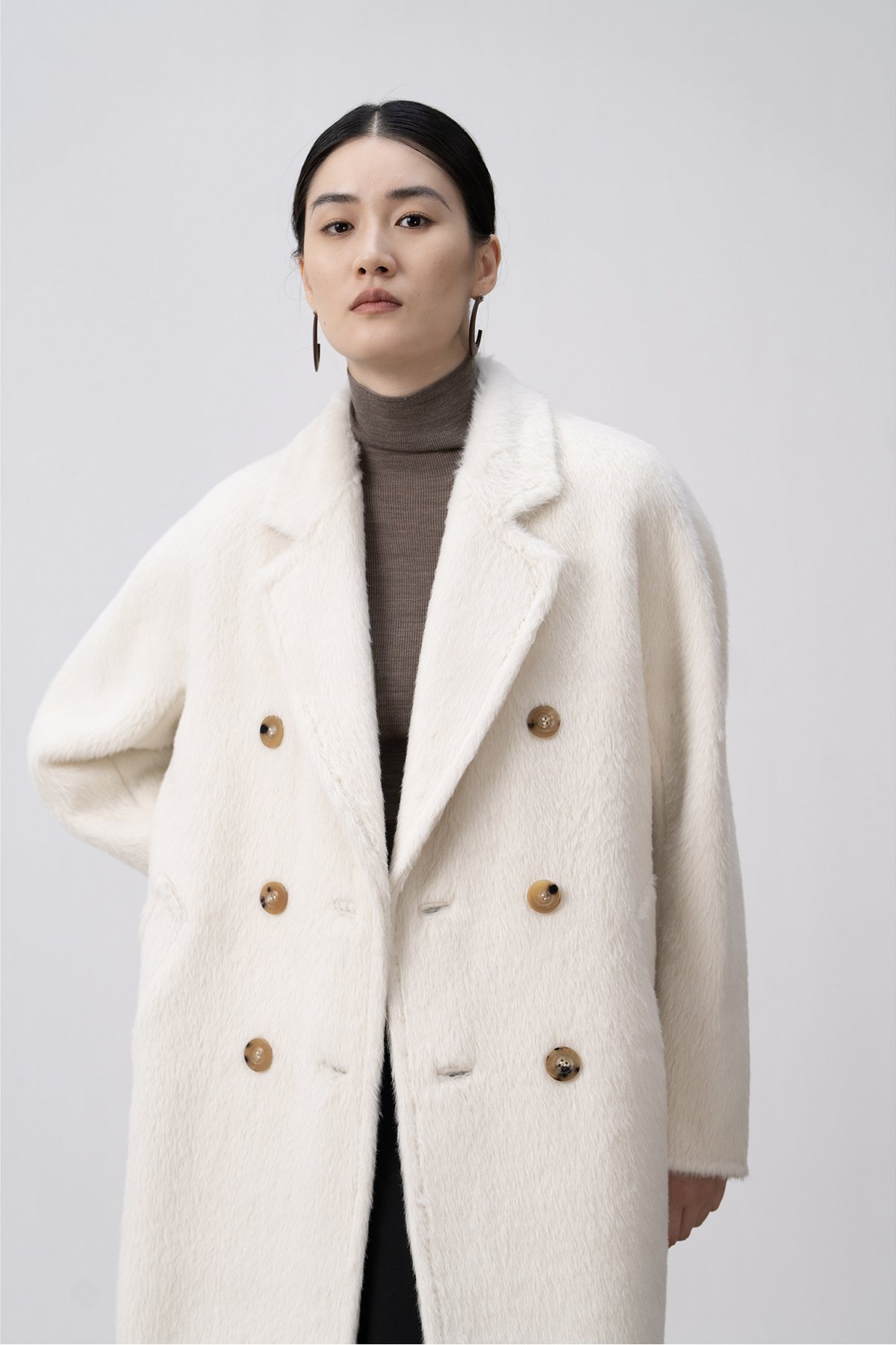 Merino Wool Fluffy Belted Long Coat