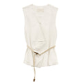 Textured Linen Blend Cross Sleeveless Vest with Belt