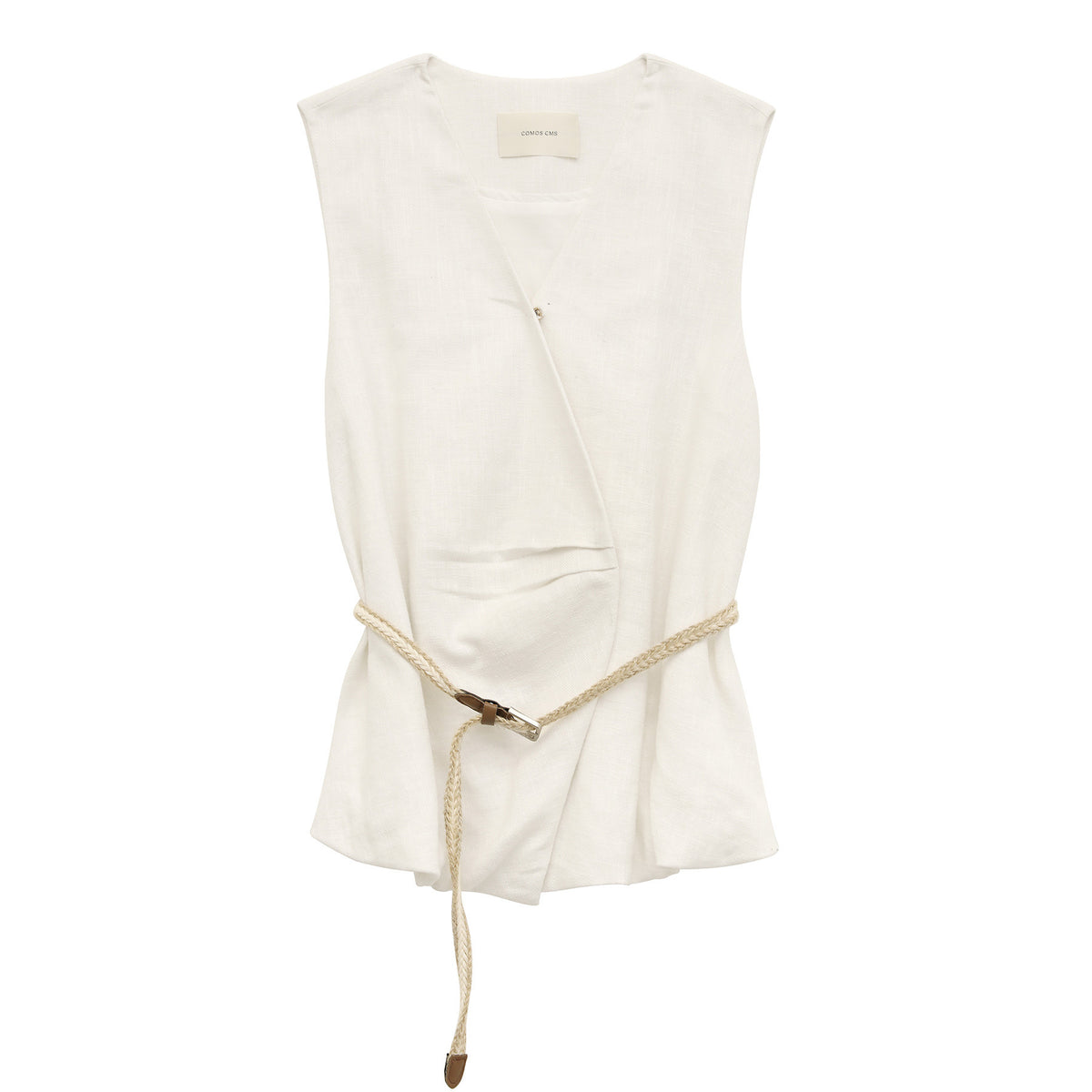 Textured Linen Blend Cross Sleeveless Vest with Belt