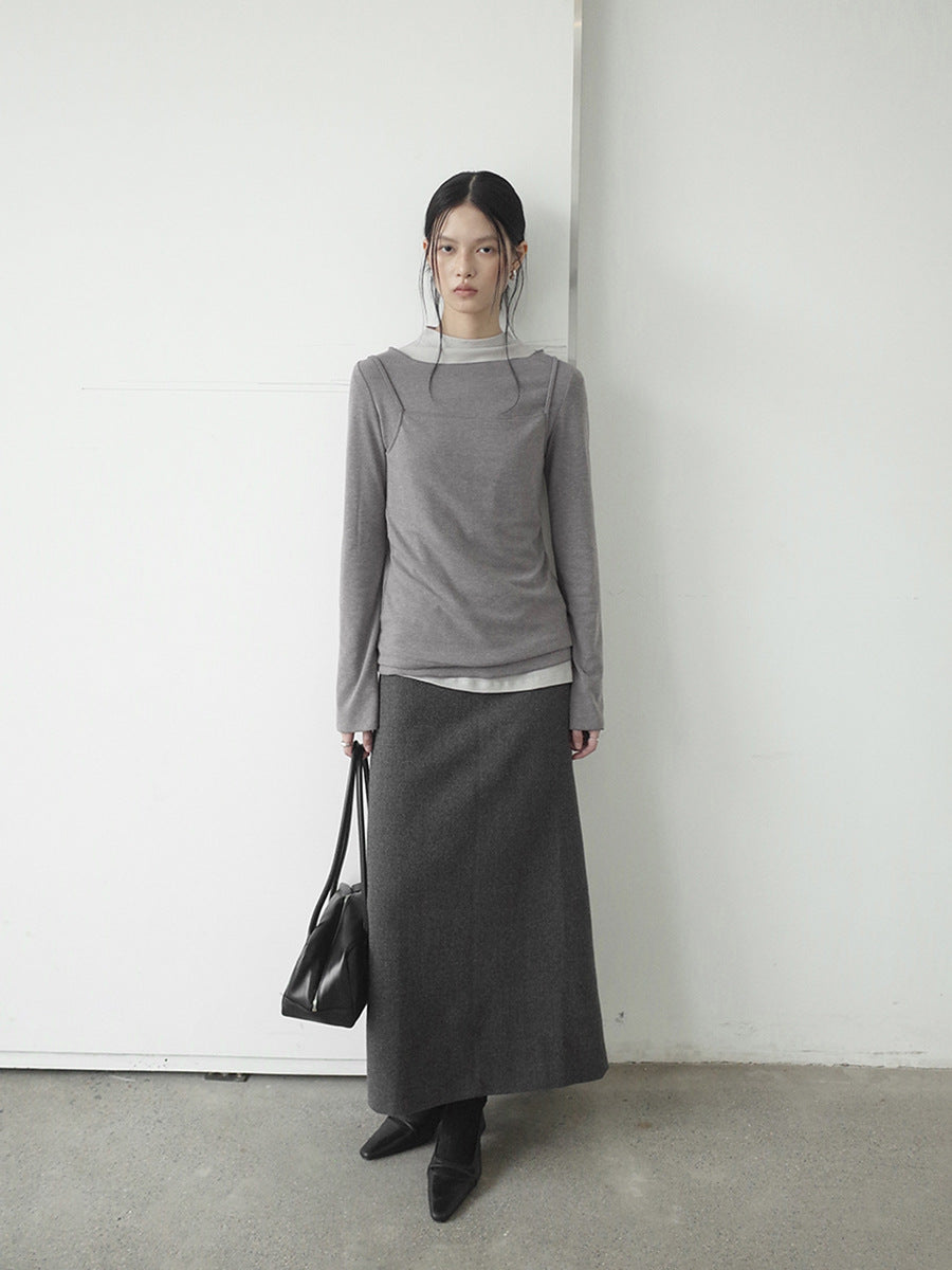 Hepburn Style Solid Color Straight Wool Skirt