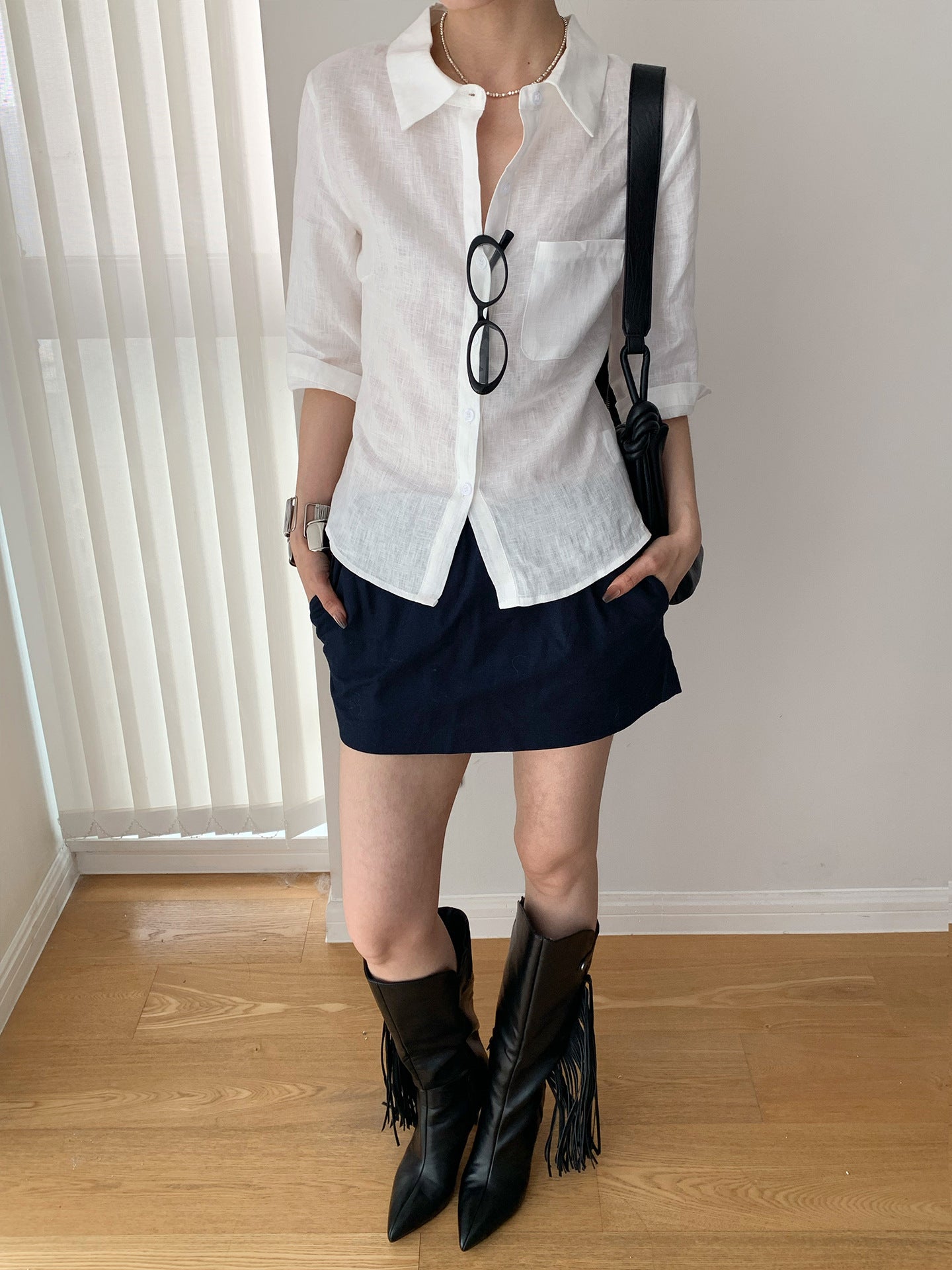 Cotton-linen A-line Short Skirt Pants