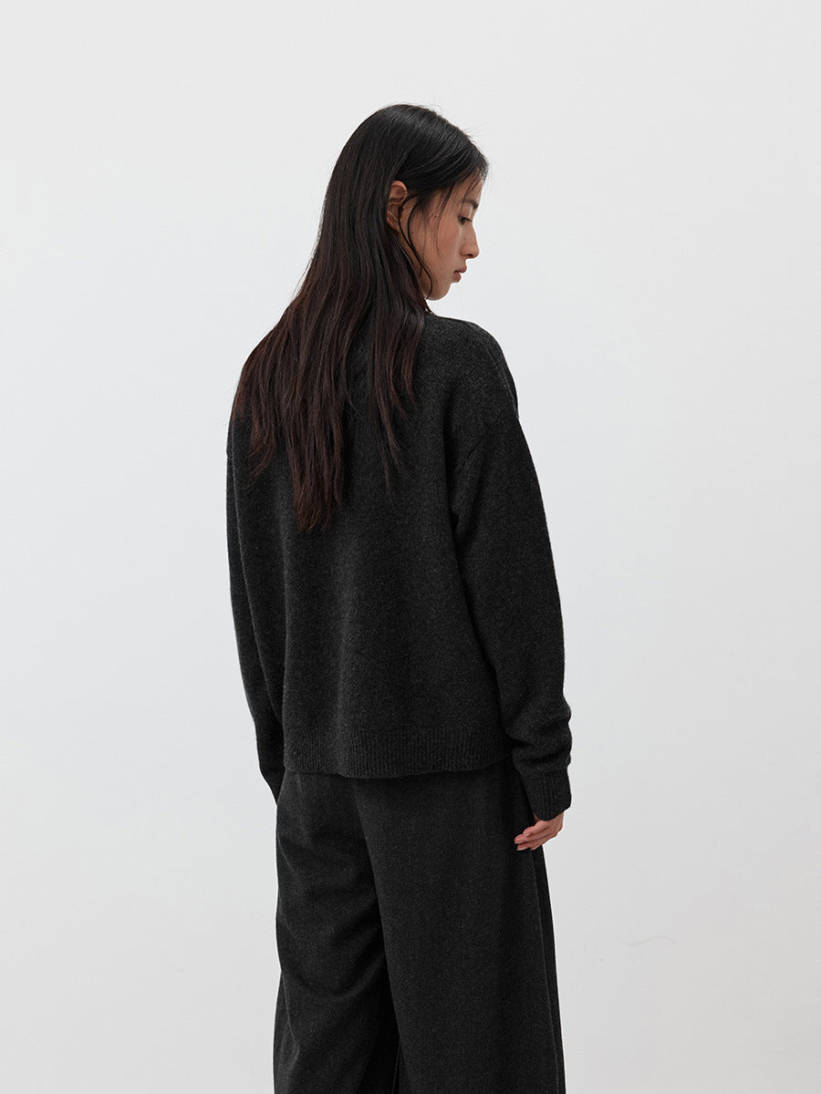 100% Wool Soft Half-Zipper Polo Sweater