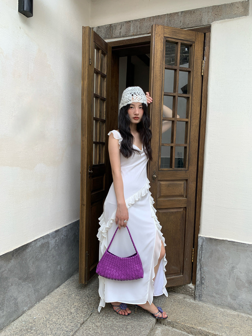 Ruffle Trim Sleeveless Maxi Dress