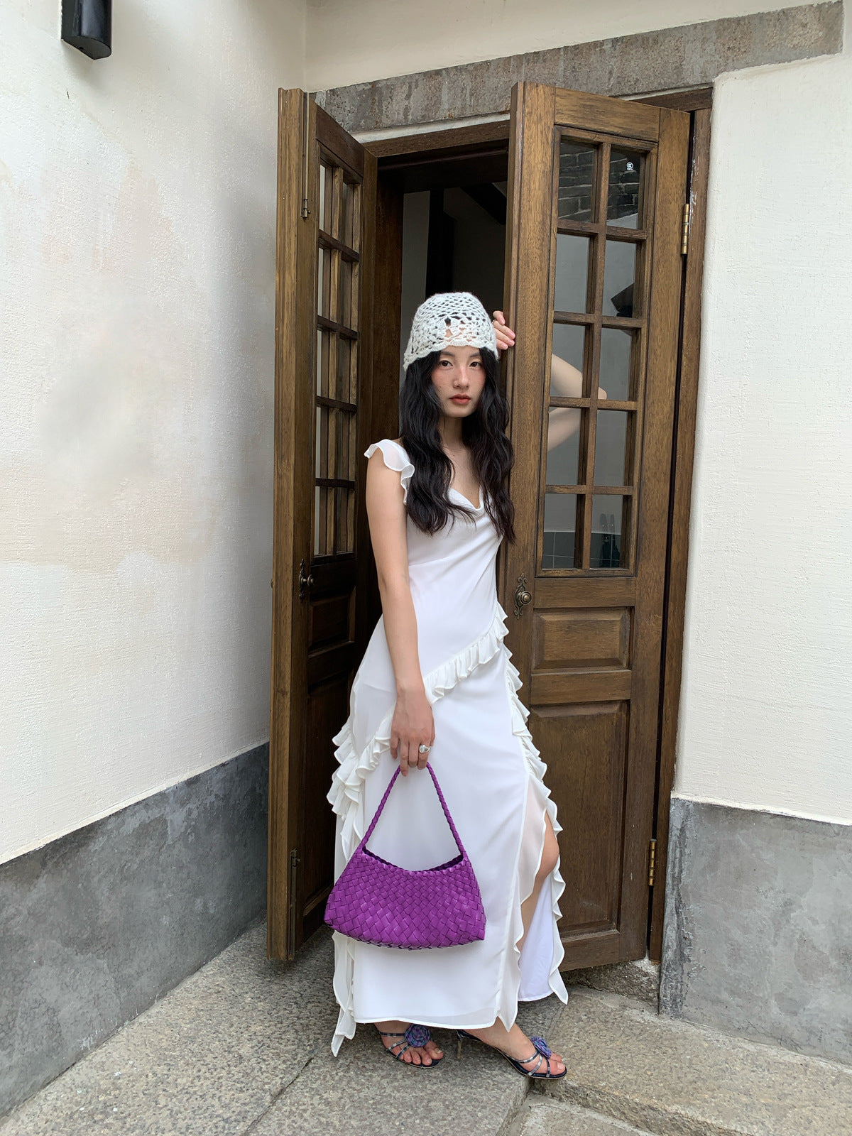 Ruffle Trim Sleeveless Maxi Dress