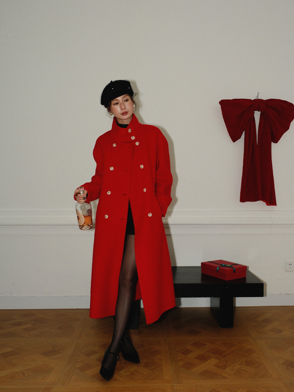 Double-Breasted Long Belt Double-Sided Alpaca Wool Cashmere Coat