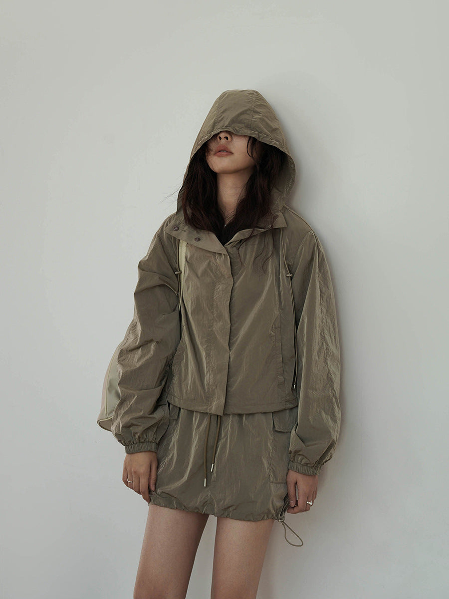 Drawstring Nylon Short Skirt