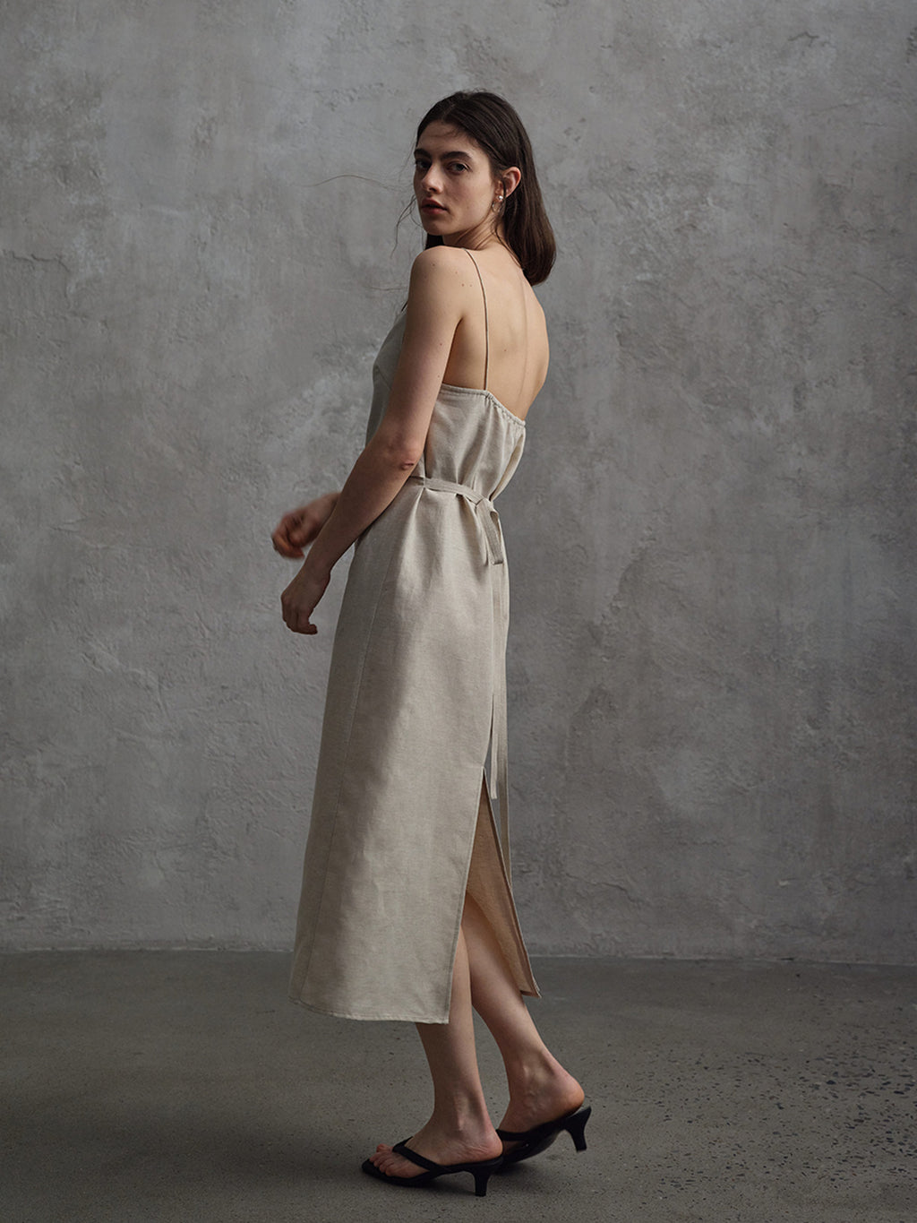 Linen Off-shoulder Strap Dress