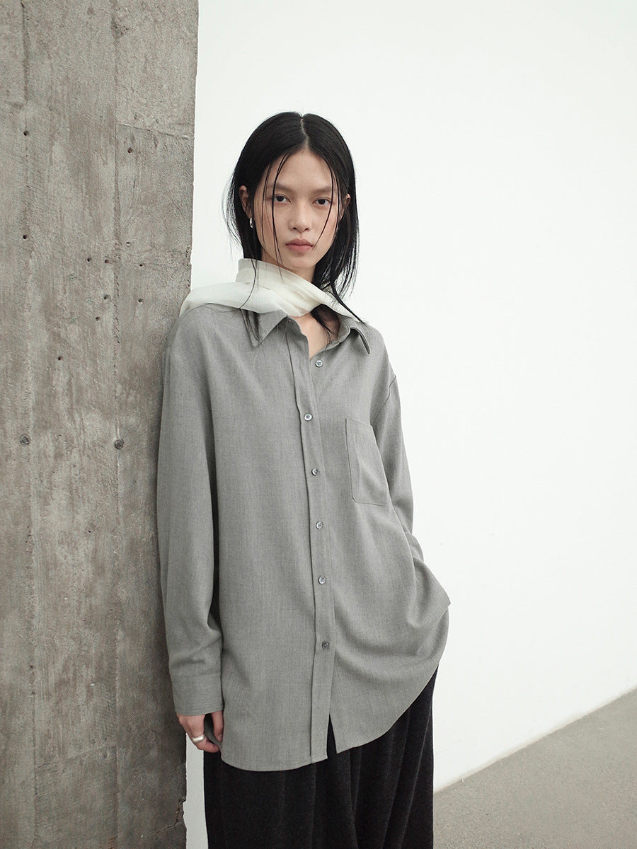 Relaxed Oversized Button-Front Shirt with Pocket