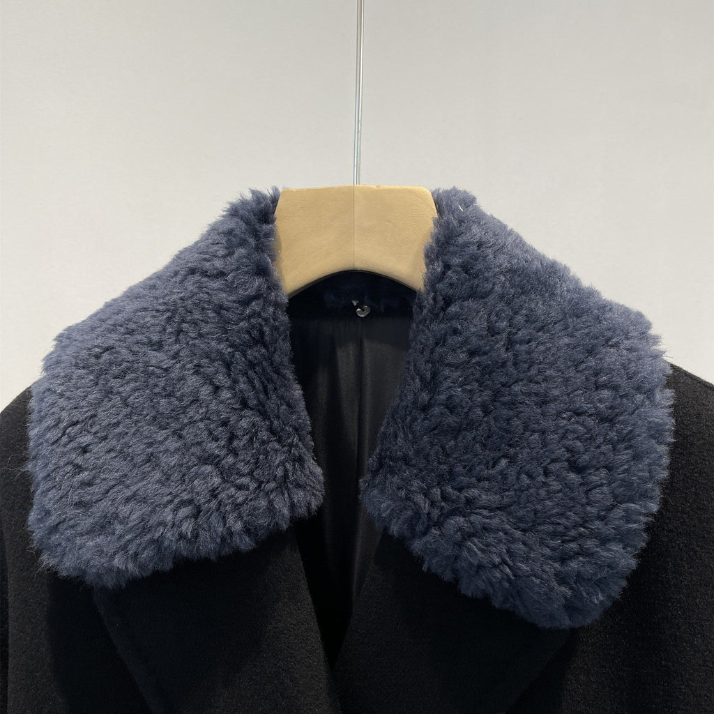 Double-Breasted Merino Wool & Cashmere Coat with Shearling Collar