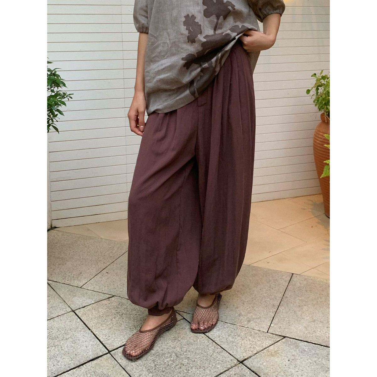 Lyocell High-Waist Pleated Casual Drawstring Lantern Pants
