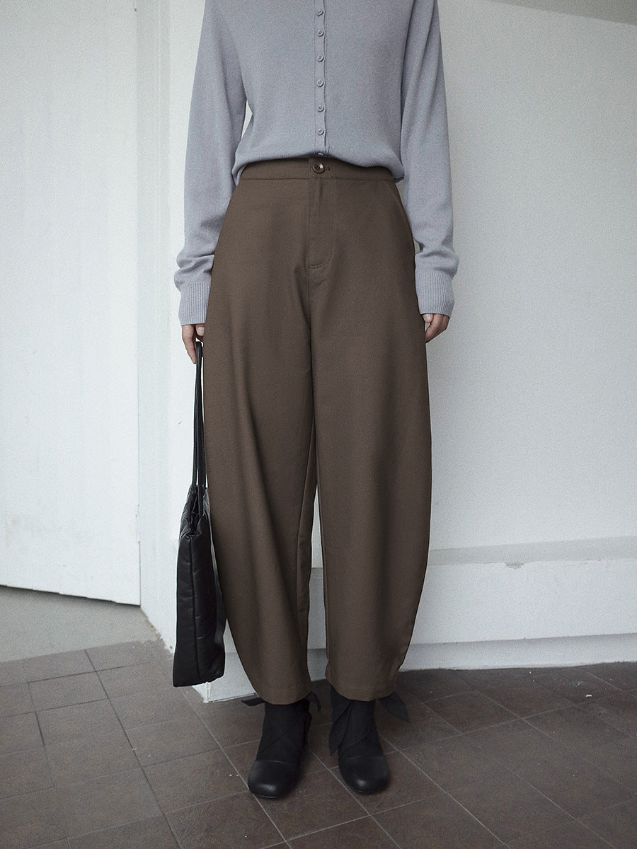 Curved Leg Silhouette High-Waisted Relaxed Tapered Trousers