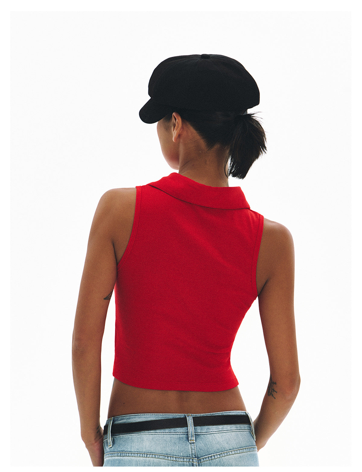 Sleeveless Polo Collar Crop Top