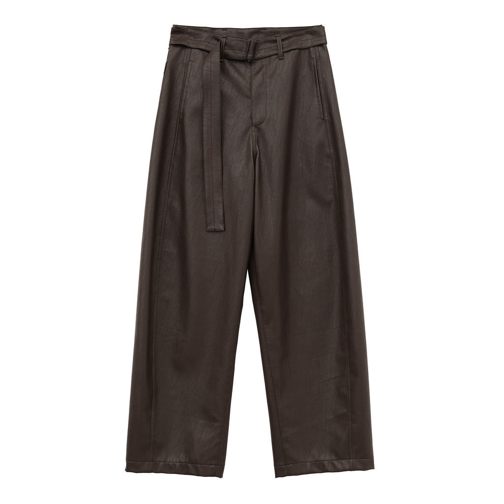 Lace-Up PU Leather Straight Leg Pants