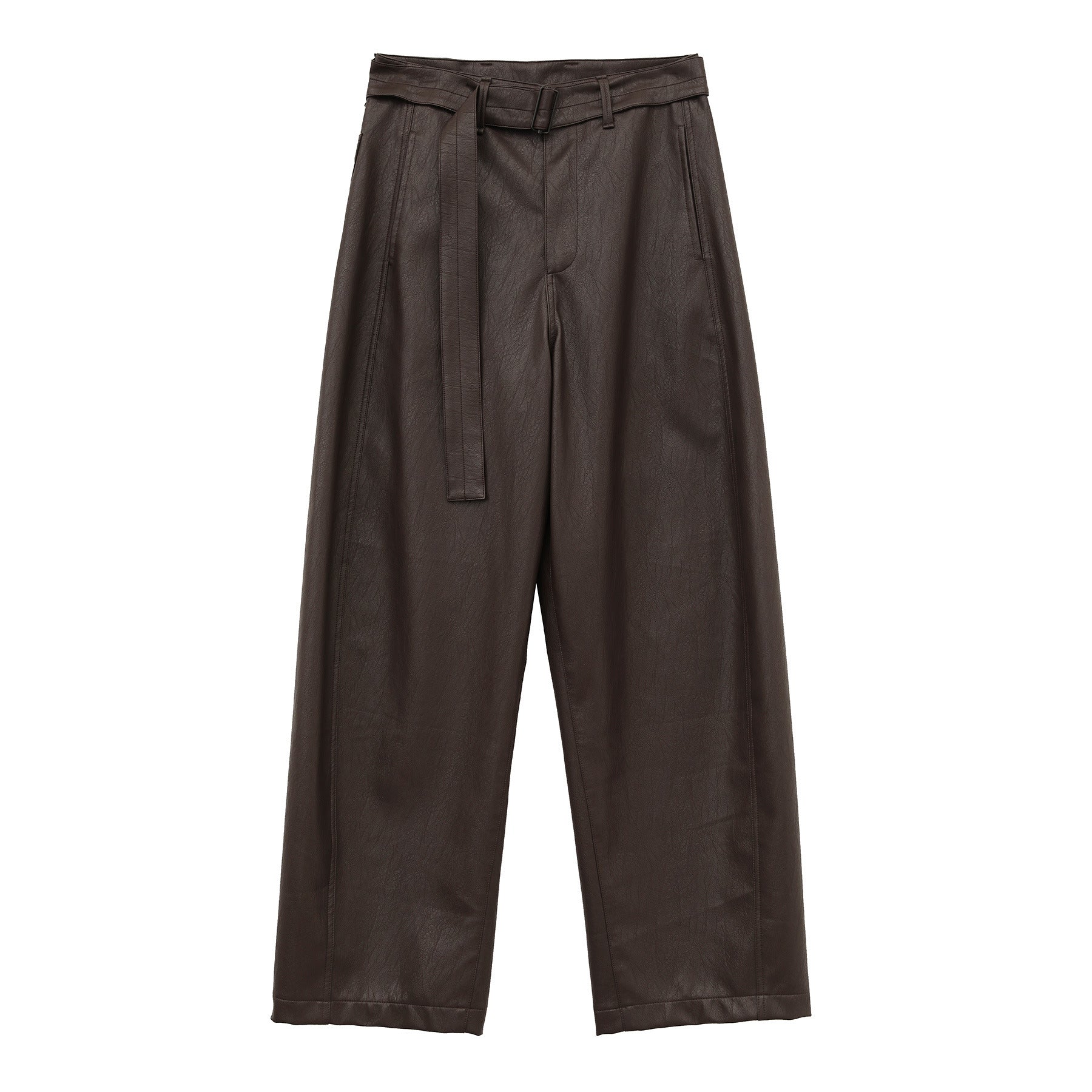 Lace-Up PU Leather Straight Leg Pants